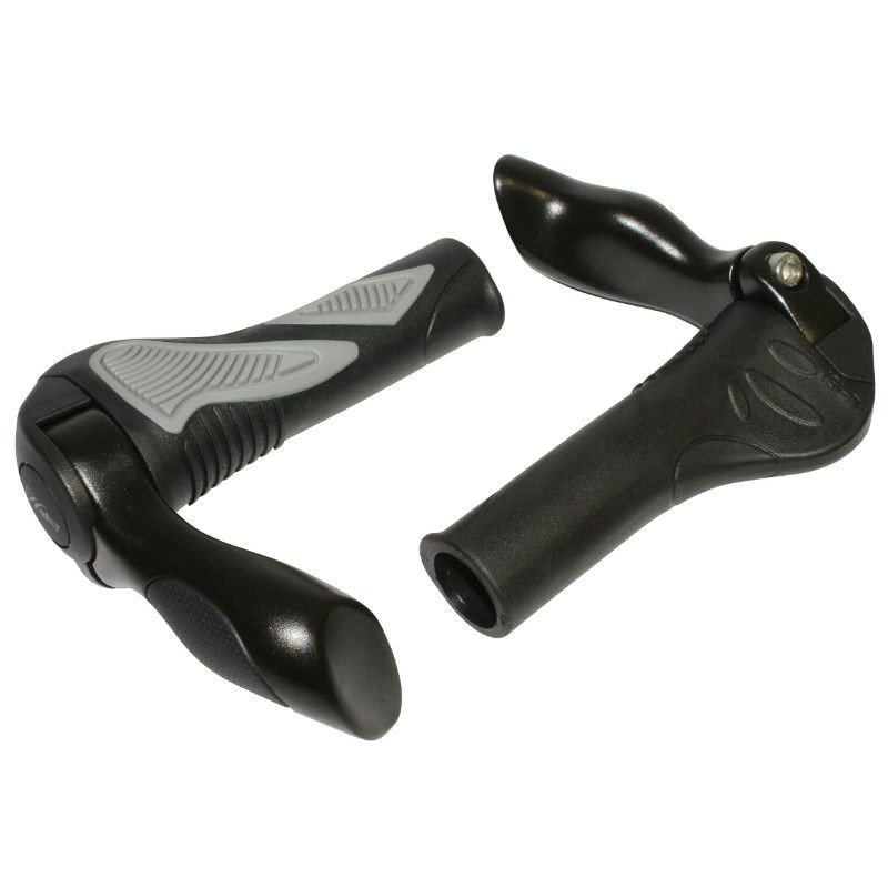 POIGNEE VTT HAFNY NOIR/GRIS AVEC EMBOUT DE CINTRE INTEGRE 130mm (PAIRE)